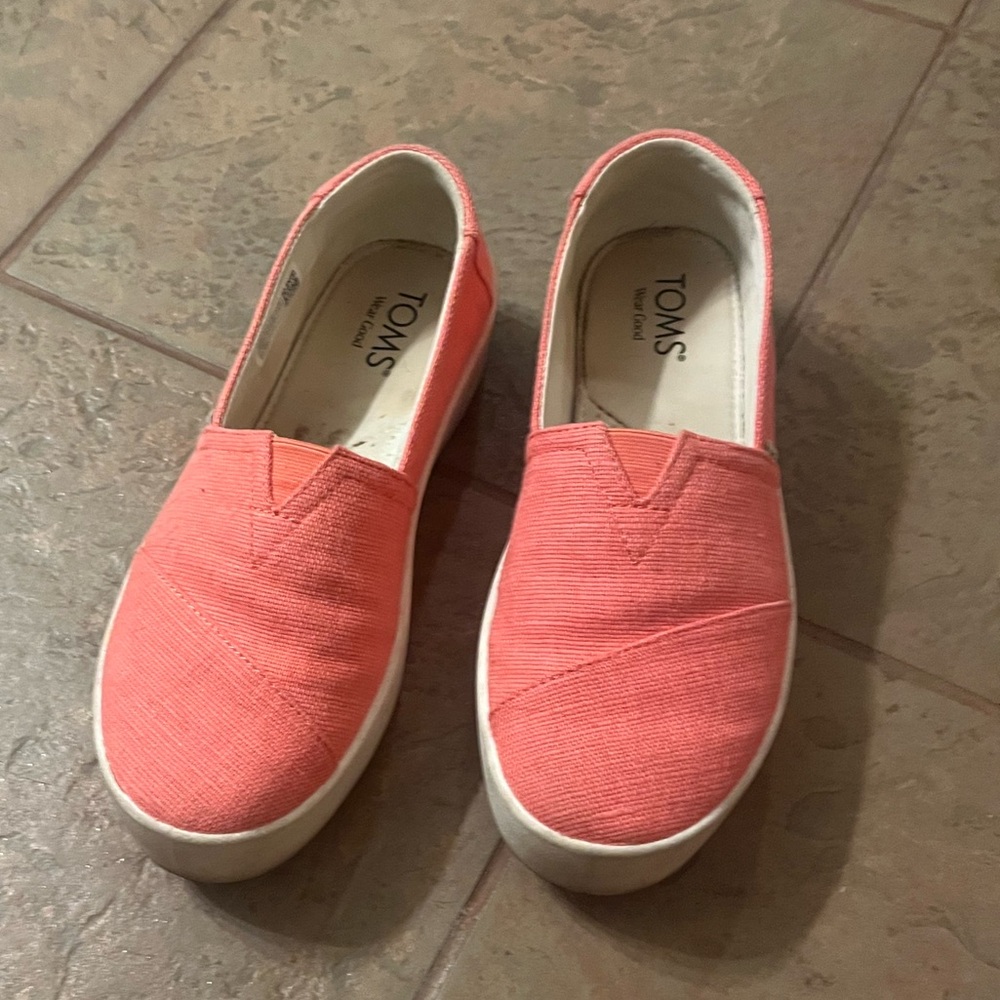 Toms Vibrant Coral Canvas Slip-Ons
